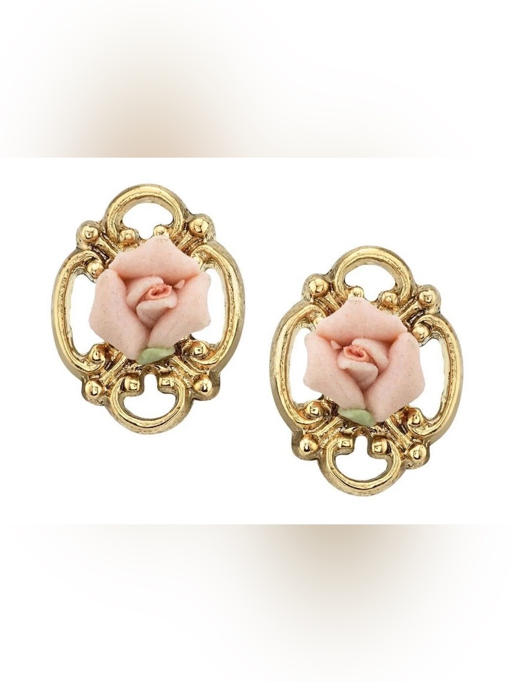 Sweet Pink Porcelain Rose Button Earrings